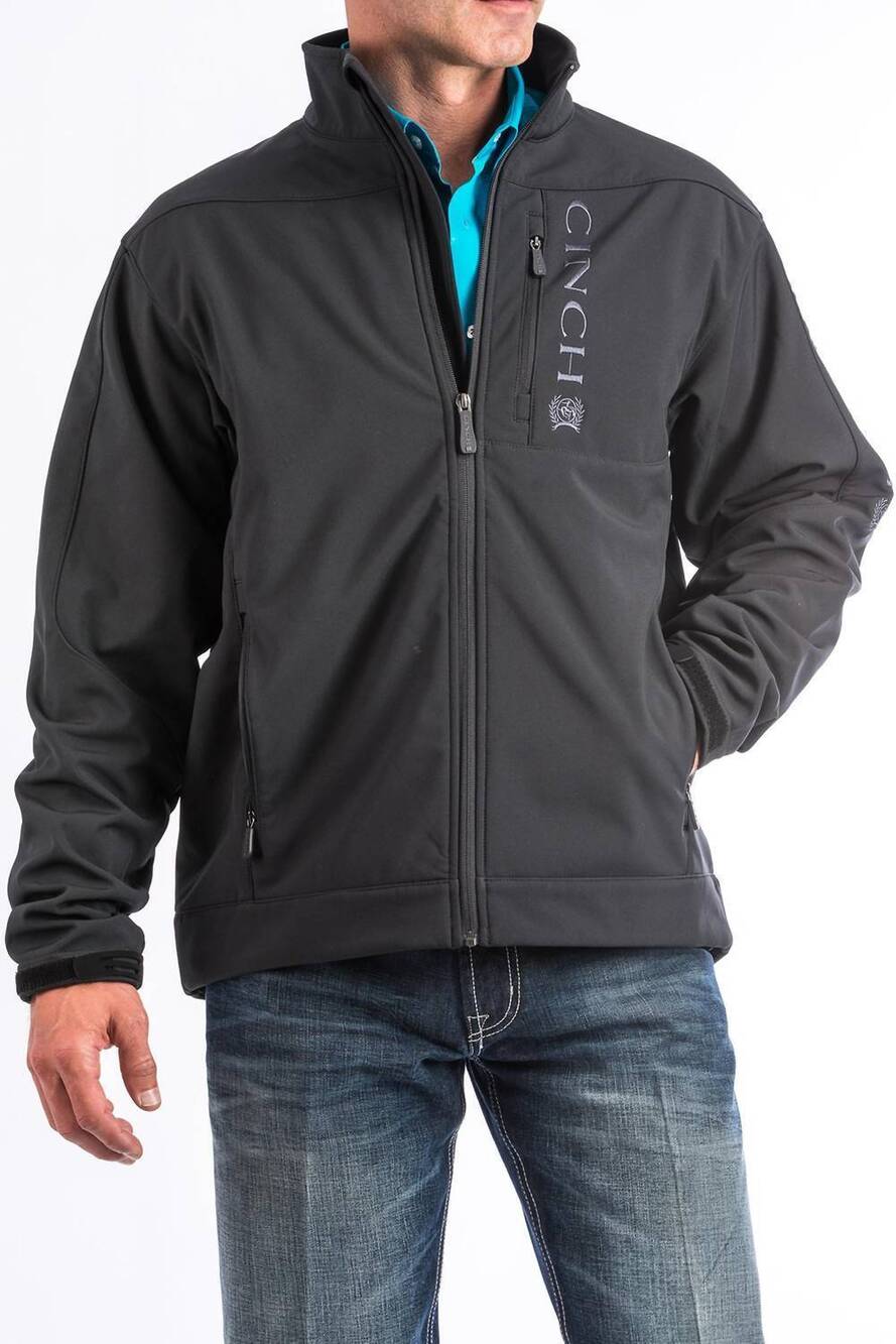NEW CINCH men's classic bonded softshell logo jacket in black